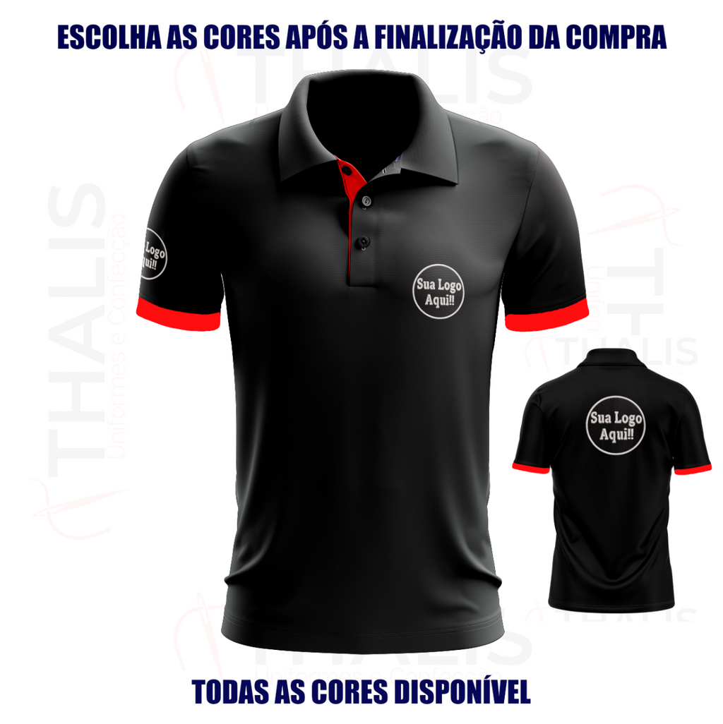 Kit 5 Camisa Polo PIQUET inglês - Interno de gola e manga personalizada - Todas as cores