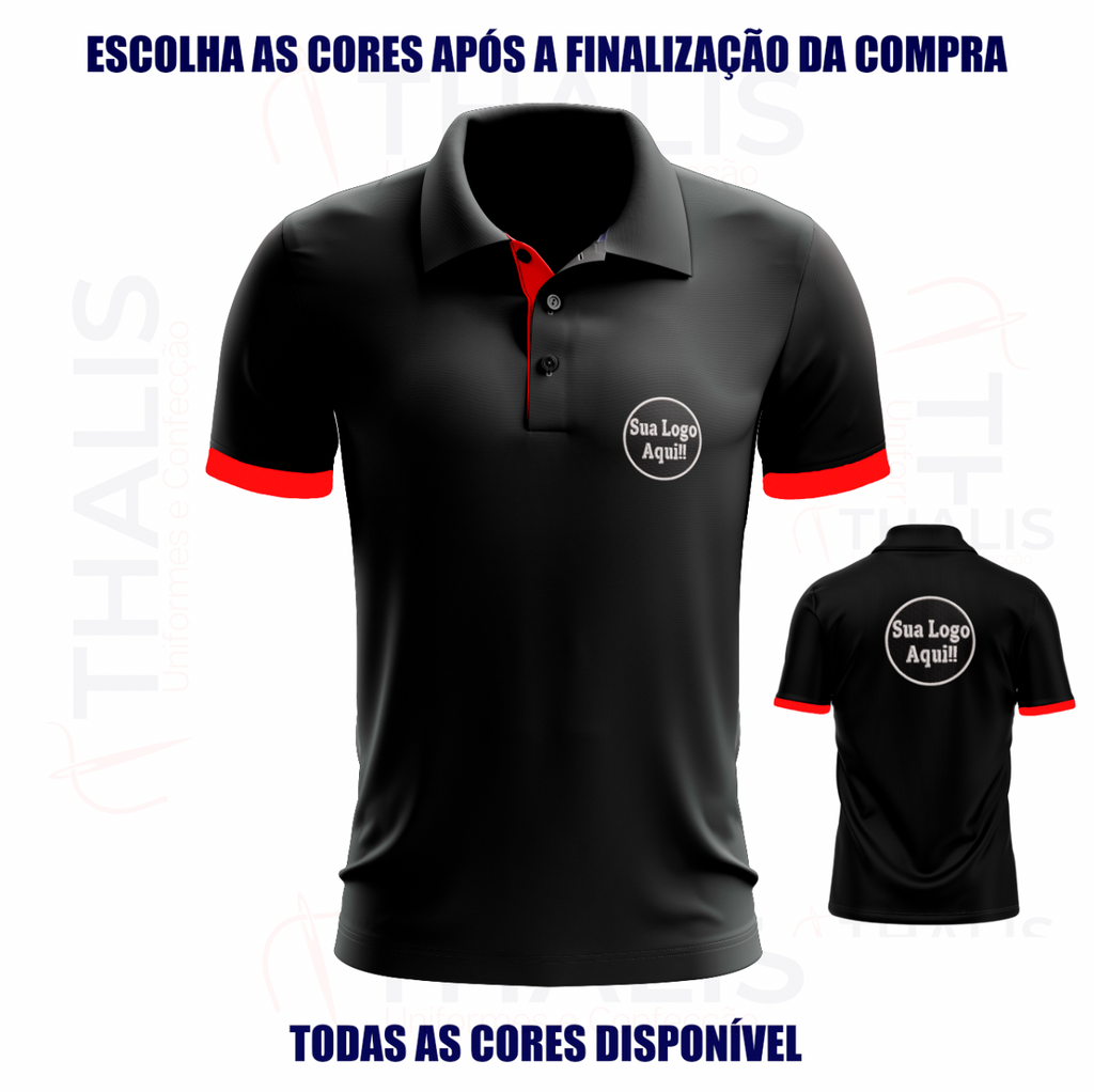 Kit 5 Camisa Polo PIQUET inglês - Interno de gola e manga personalizada - Todas as cores