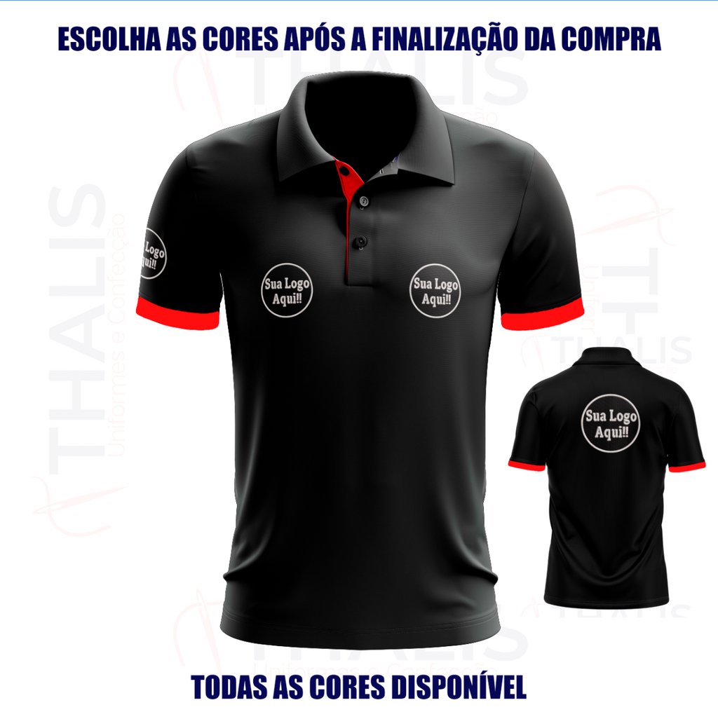 Kit 5 Camisa Polo PIQUET inglês - Interno de gola e manga personalizada - Todas as cores