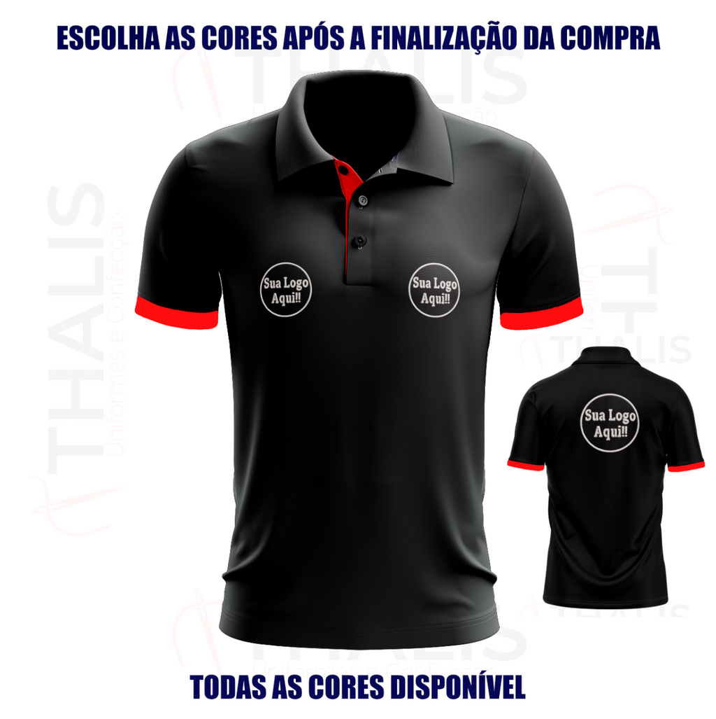 Kit 5 Camisa Polo PIQUET inglês - Interno de gola e manga personalizada - Todas as cores