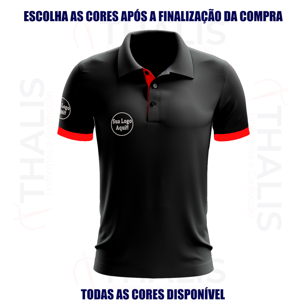 Kit 5 Camisa Polo PIQUET inglês - Interno de gola e manga personalizada - Todas as cores