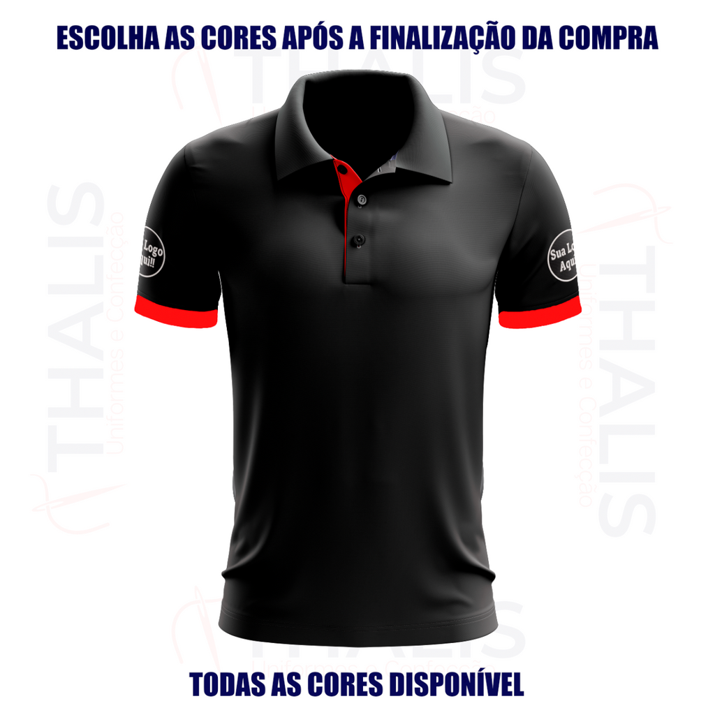 Kit 5 Camisa Polo PIQUET inglês - Interno de gola e manga personalizada - Todas as cores