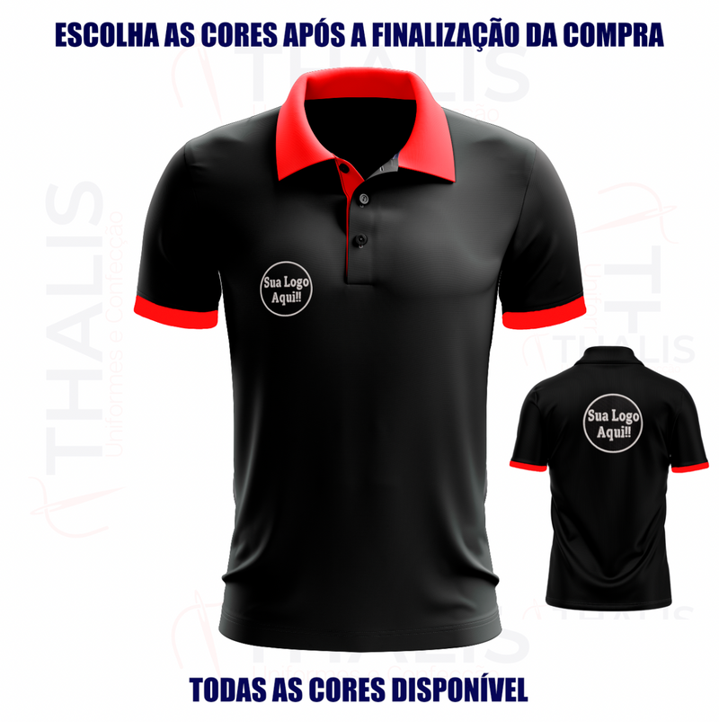 Kit 5 Camisa Polo PIQUET inglês - Gola, Interno de gola e manga personalizada - Todas as cores