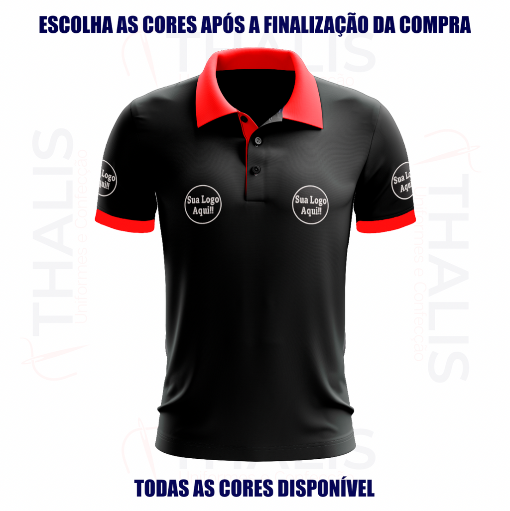 Kit 5 Camisa Polo PIQUET inglês - Gola, Interno de gola e manga personalizada - Todas as cores