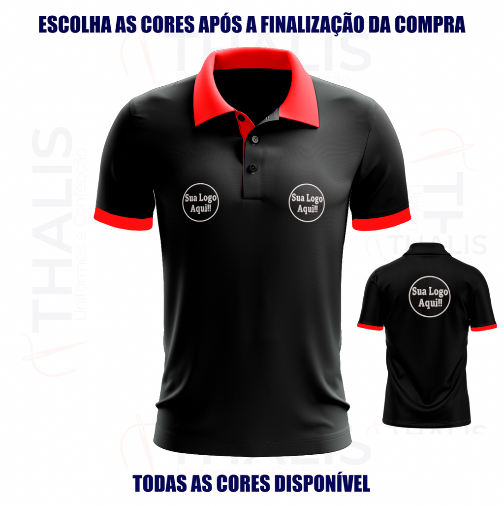 Kit 5 Camisa Polo PIQUET inglês - Gola, Interno de gola e manga personalizada - Todas as cores