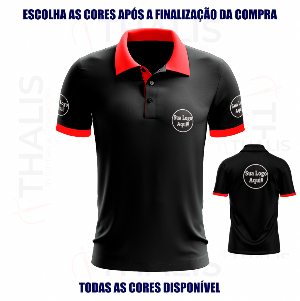 Kit 5 Camisa Polo PIQUET inglês - Gola, Interno de gola e manga personalizada - Todas as cores